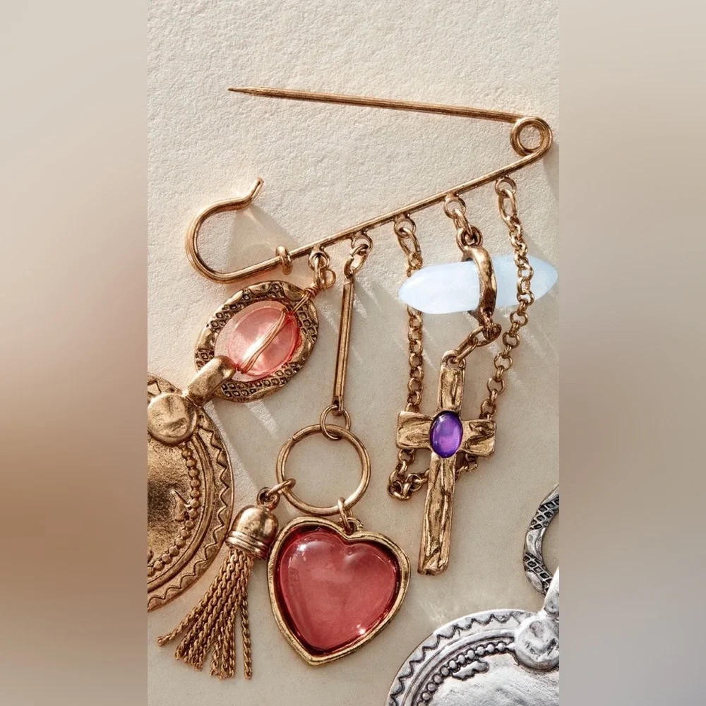 NWT Free People Carry On Dangle Pin in Gold Brooch New